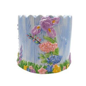 Hand Painted Floral Pattern Ceramic Planter Spring Easter Scalloped Edge Pastels
